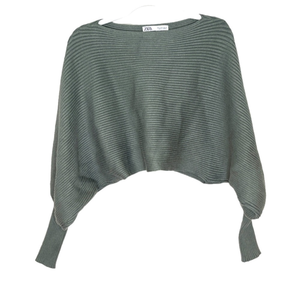 Zara Ribbed Moss Green Oversized Slouchy Cropped Sweater size: small